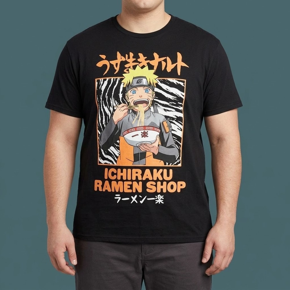 Viz Media Naruto Ichiraku Ramen Shop SK 01-22 Graphic Tee Mens Large Black EUC